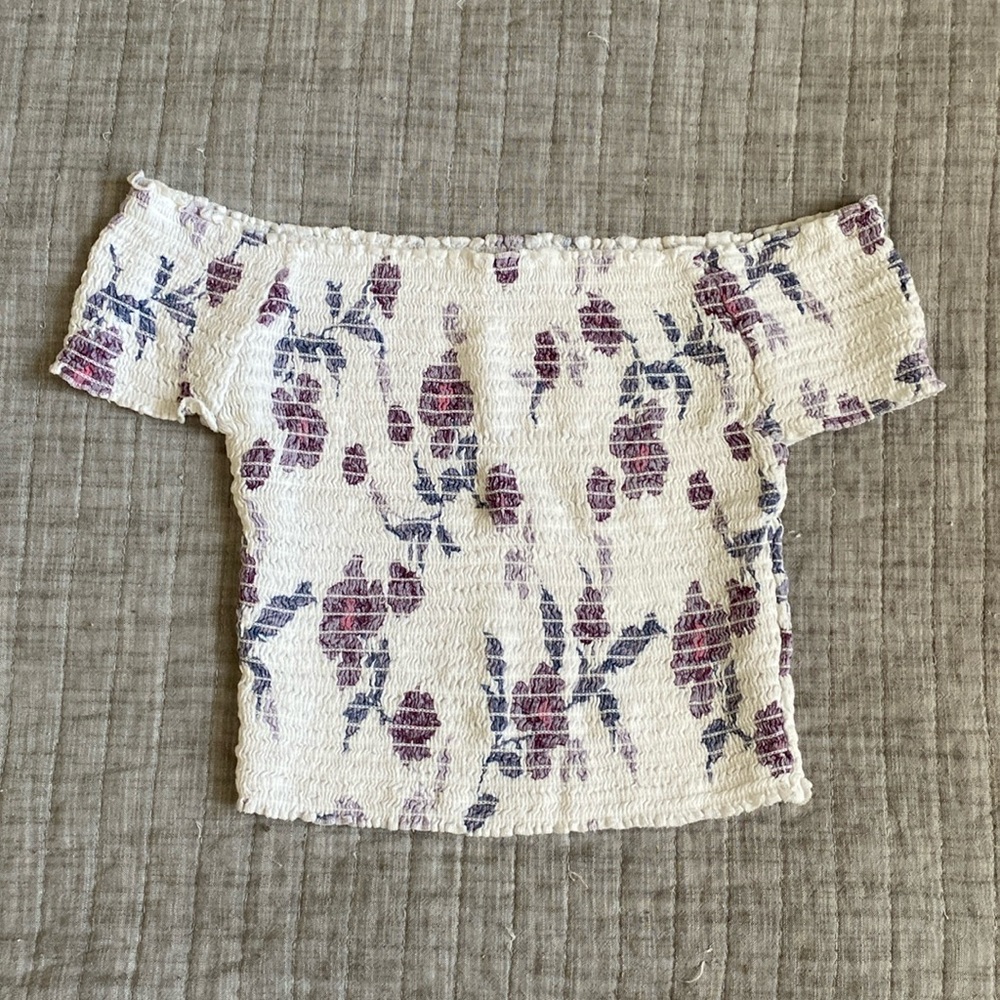 PacSun Kendall & Kylie Smocked Off the Shoulder Floral Crop Top - XS